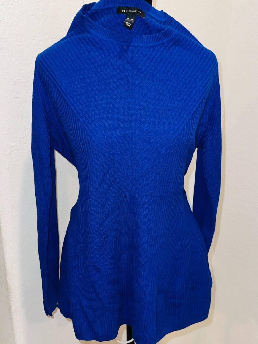 H by Halston Electric Blue Ribbed Knit Top